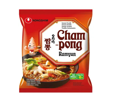 Nongshim Champong Ramyun Ramen - Spicy Seafood Instant Noodles - Box (20 x 124 gr)