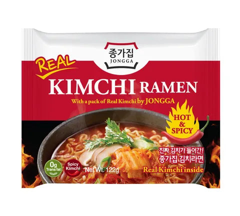 Jongga Kimchi Ramen with a pack of Real Kimchi - Box (12 x 122 gr)