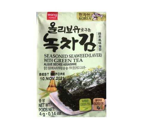 Wang Seasoned Laver Seaweed With Green Tea & Olive Oil - Box (96 x 4 gr)